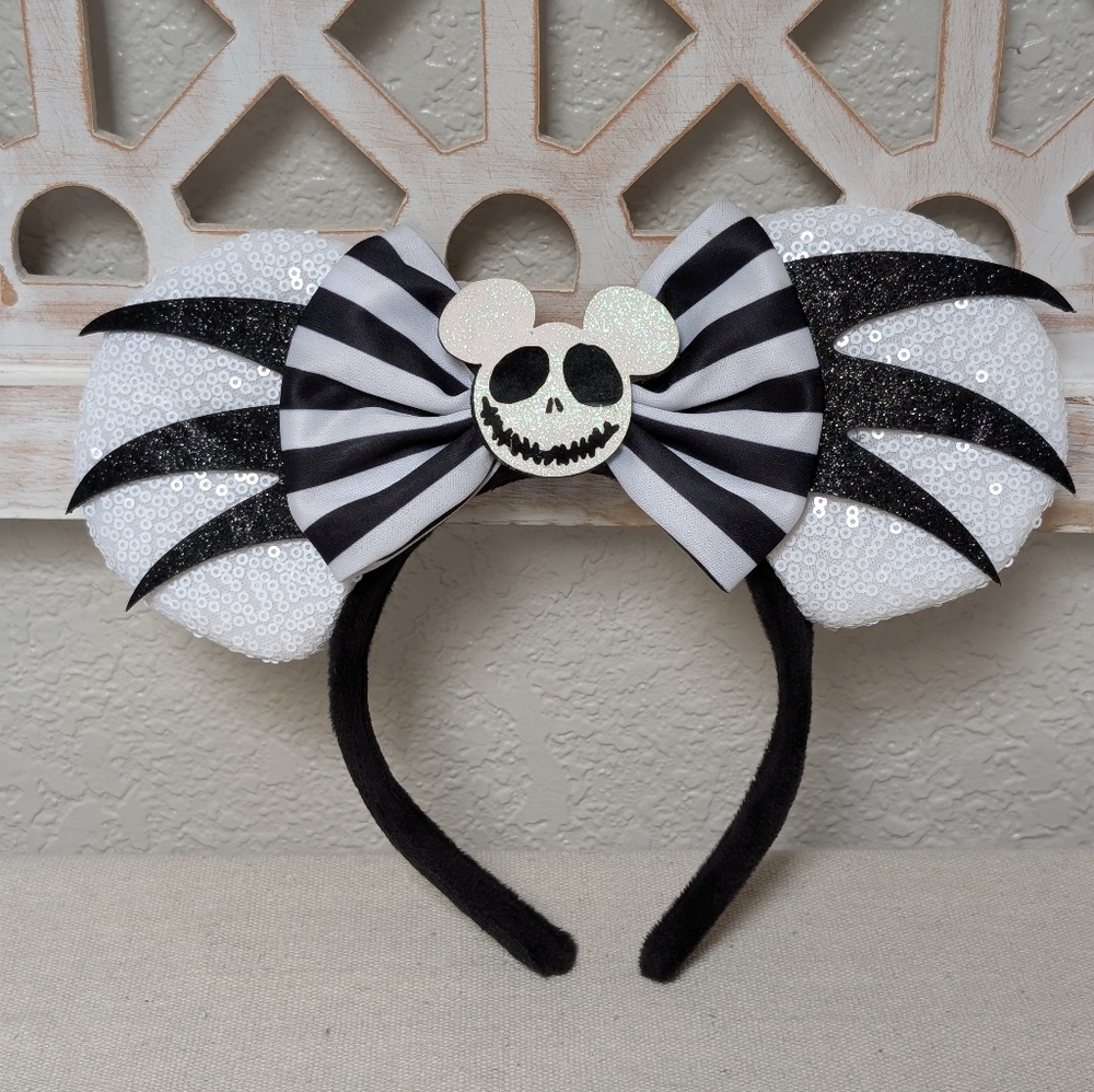 Disney Black and White Striped Halloween Minnie Ears Headband
